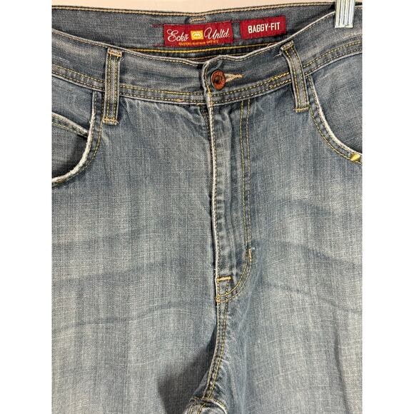Ecko Unltd. Y2K Jeans Baggy Fit Distressed Dark Wash Skater Y2K Mens Size 36 - Picture 4 of 10